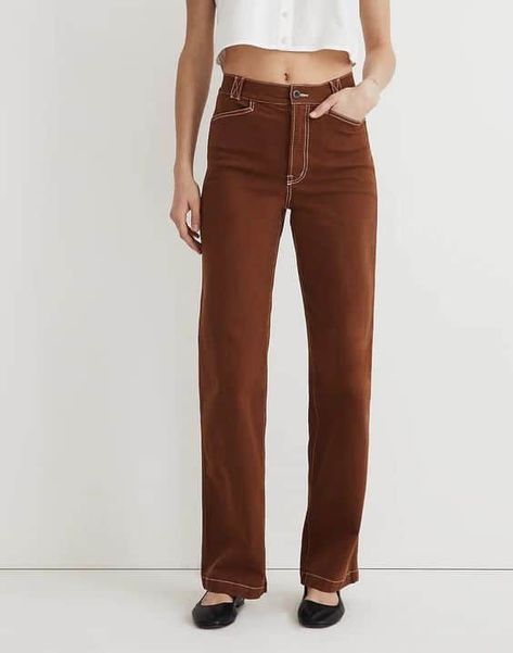 Madewell Emmett garment-dyed wide leg pants in brown. This fall style outfit features a brown pant. Get style inspiration here! Wide Leg Crop Pants, Tailored Dress, Madewell Denim, Women Pants Casual, Brown Fashion, Wide Leg Jeans, Cropped Pants, Everyday Outfits, Stretch Cotton