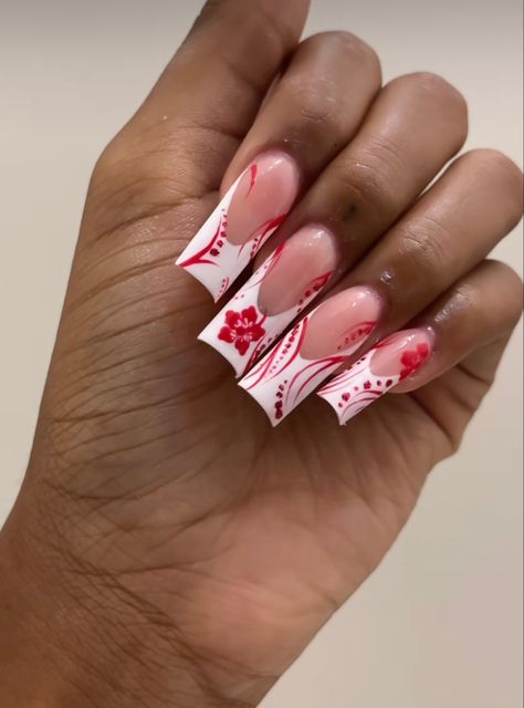 Dominican Nails, Red Acrylic Nails, Tapered Square, Drip Nails, Colored Acrylic Nails, Summery Nails, Girly Acrylic Nails, Her Nails, Simple Acrylic Nails