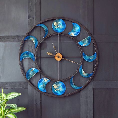 Resin Moon Wall Hanging, Rakhi Resin, Crescent Moon Painting, Resin Idea, Moon Resin, Moon Clock, Resin Clock, Mental Peace, Decoration For Bedroom