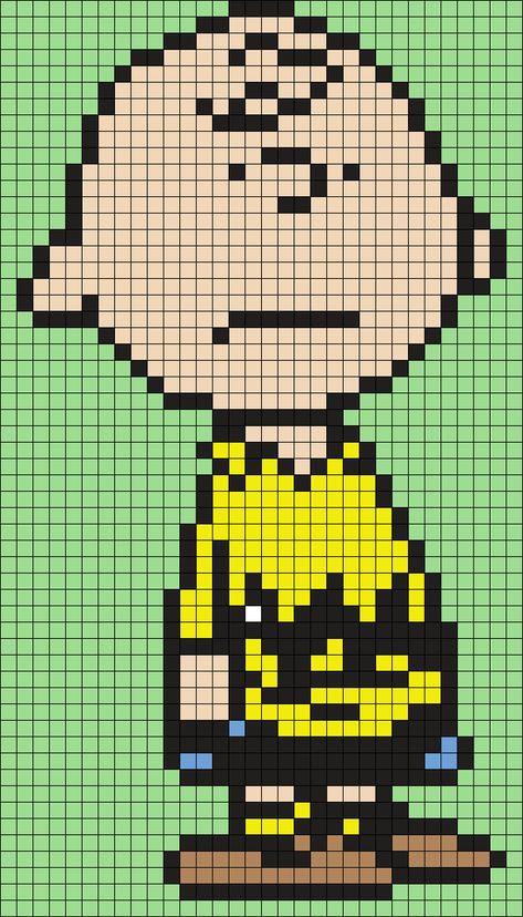 Charlie Brown Perler Bead Pattern / Bead Sprite Peanuts Cross Stitch Patterns, Kandi Cuffs, Melty Bead Patterns, Square Grid, Graph Crochet, Pony Bead Patterns, Perler Bead Templates, Diy Perler Bead Crafts, Kandi Patterns