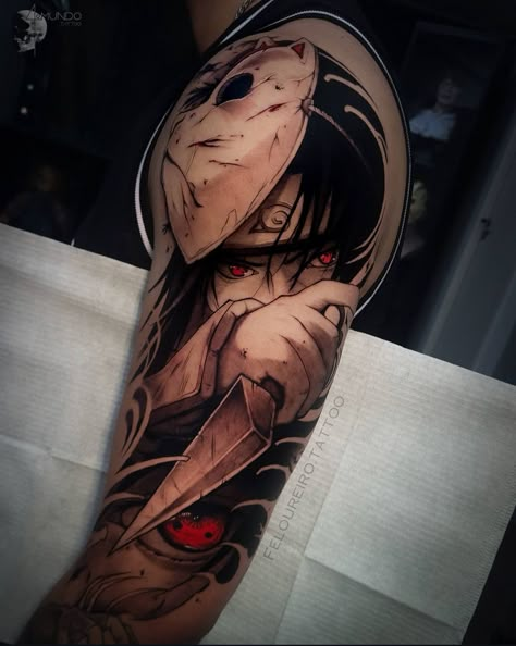 Itachi Uchiha Tattoo Design, Sasuke Tattoo Ideas, Orochimaru Tattoo, Sasuke Uchiha Tattoo, Itachi Tattoos, Anbu Tattoo, Jjk Tattoo, Itachi Tattoo, Itachi Anbu