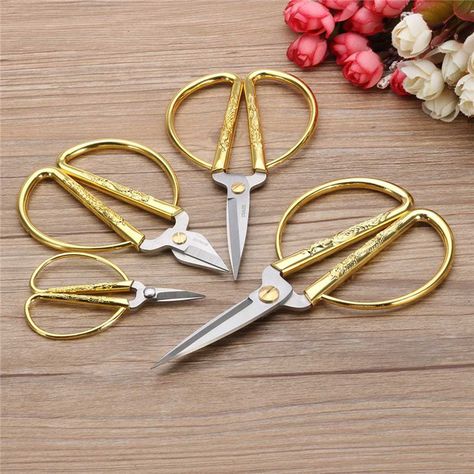 4 Size Stainless Steel Gold Sewing Scissors Short Cutter Durable High Steel Vintage Tailor Scissors for Fabric Craft Household,8-in Tailor's Scissors from Home & Garden on Aliexpress.com | Alibaba Group Metal Scissors, Gold Scissors, Tailor Scissors, Vintage Scissors, Fiber Art Projects, Small Scissors, Sewing Scissors, Costura Diy, Embroidery Scissors