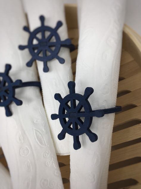 Coastal Napkin Rings, Nautical Food, Costal Vibe, Nautical Napkin Rings, Captains Wheel, Coastal Table Decor, Renewal Vows, Wedding Nautical, Summer Table Decorations