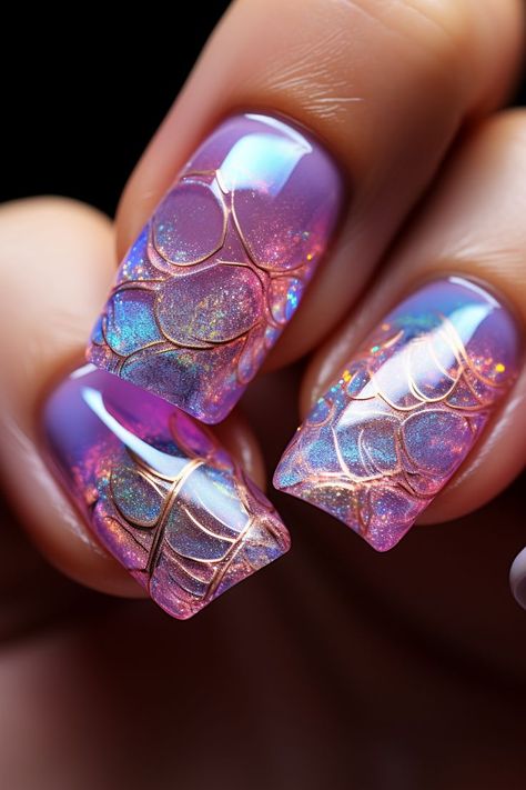 Irisdecent Nails, Irridecent Design Nails Short, Opal Nail Art, Holo Nails Designs, Iridescent Nail Designs, Kaleidoscope Nails, Opal Nail Designs, Holographic Manicure, Seashell Nail Art