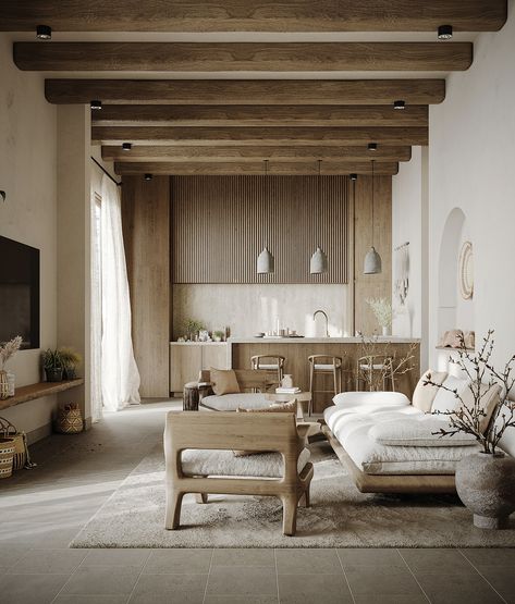 Wabi Sabi Villa :: Behance Japanese Wabi Sabi Interior, Museum House, Arabian Architecture, Wabi Sabi House, Mediterranean Styles Interior, Wabi Sabi Design, Wabi Sabi Interior, Stone And Wood, Wabi Sabi Style