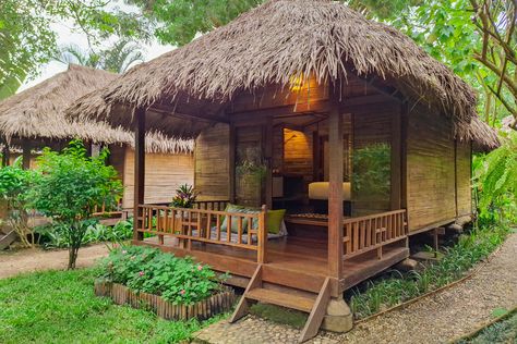 Boutique Garden - Pai Village Boutique Resort & Farm Nipa Hut Design Modern Interior, Eco Resort Design, Bamboo Hut House, Small Resort Design, Nipa Hut Design, Farm Resort Ideas, Homestay Design Ideas, Bamboo Cottage, Cottage House Design