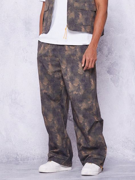 SUMWON Straight Fit Nylon Jogger With All Over PrintI discovered amazing products on SHEIN.com, come check them out! Nylon Pants, Mens Bottom, Men Clothing, 30th Birthday, Mens Pants, Woven Fabric, Batik, Jogging, Length Sleeve