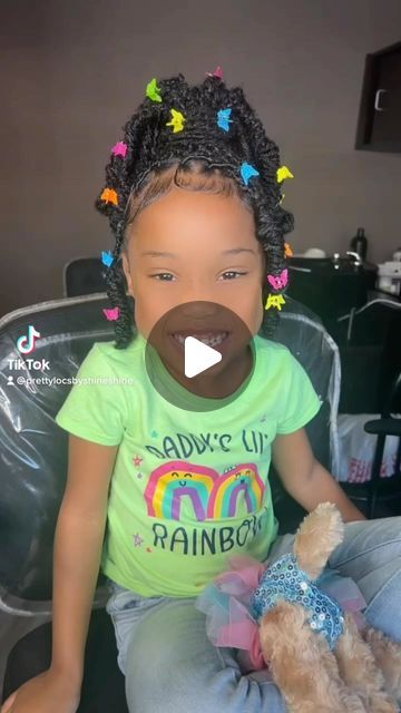 PrettyLocsbyShine Co.| Raleigh NC| Self-Taught on Instagram: "OMG 😍😍😍 she is so Beautiful 💕 Kids Soft locs- Styled Barbie Ponytail….. Link in bio to book….….. #softlocs #locs #raleighlocs #greensborohairstylist #quickweaves #butterflylocs #steamtreatment #braidsraleigh #knotlessbraids #atlbraids #raleighhairstylist #protectivestyles #kidsbraids #kidshairstyles #durhamlocs #charlottehairstylists #nails #mua #greensboro #fauxlocsatl #fauxlocsnc #ncfauxlocs #silkpress #deepcondition 800nn" Dread Hairstyles For Kids, Kids Loc Styles Daughters, Kids Butterfly Locs, Kids Faux Locs, Locs Hairstyles For Kids, Loc Hairstyles For Kids, Kids Locs Styles Daughters, Kids Loc Styles, Kids With Locs