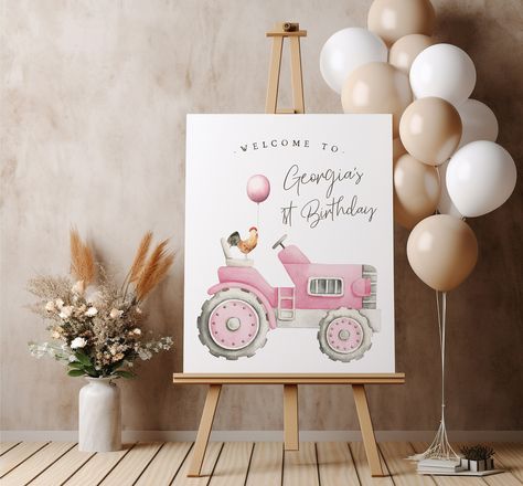 Pink Tractor Birthday Welcome Sign Template | Editable Start Your Tractor Girl First Birthday Party Decor | Farm 1st Birthday Sign S626 Farm 1st Birthday, 1st Birthday Sign, First Birthday Party Decor, Pink Tractor, 1st Birthday Signs, Birthday Welcome Sign, Tractor Birthday, Welcome Sign Template, Farm Party