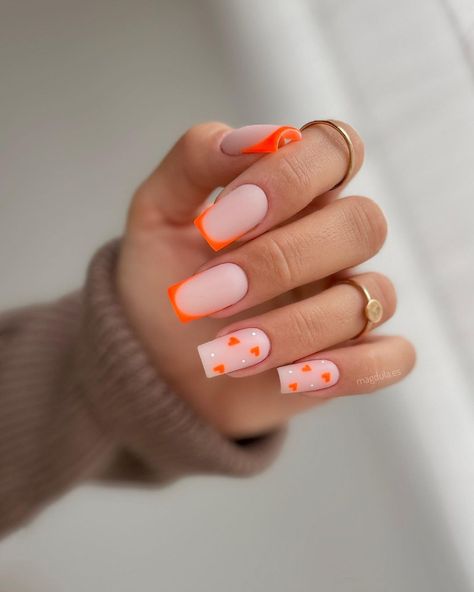 Cute Orange Valentine's Day Nails Summer Orange Nails, Summer Nail Colors, Orange Nail Designs, Summer Orange, Pink Manicure, Nail Art For Beginners, Cute Spring Nails, Coffin Nails Long, Summer Nails Colors