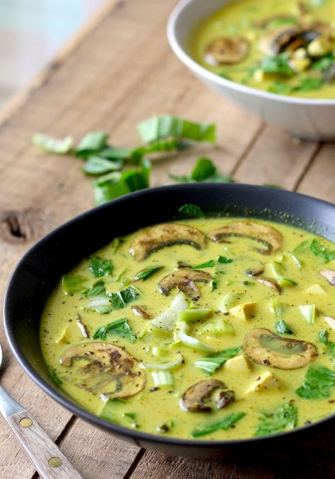 Thai Coconut Soup with Bok Choy & Mushrooms | Season with Spice Onepan Recipe, Thai Soup Recipes Coconut, Creamy Gnocchi, Coconut Soup Recipes, Pan Salmon, Best Food Recipes, Thai Coconut Soup, Recipe Salmon, Egg Bake