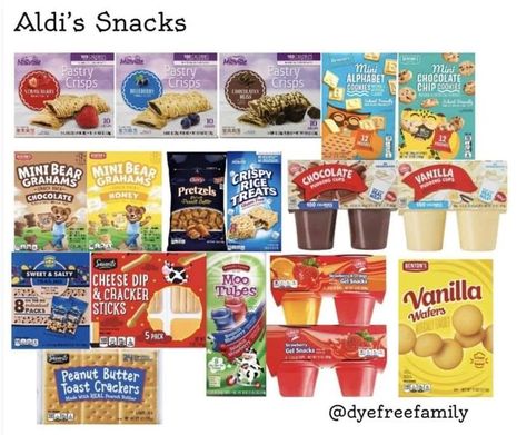 Mommy Needs A Recipe!! | All dye free options from Aldi ❤️ | Facebook Aldi Dye Free, Dye Free Meals, Red Dye Free Foods, Dye Free Snacks, Red Dye 40, Dye Free Foods, Movie Food, Sugar Free Snacks, Mini Pastries