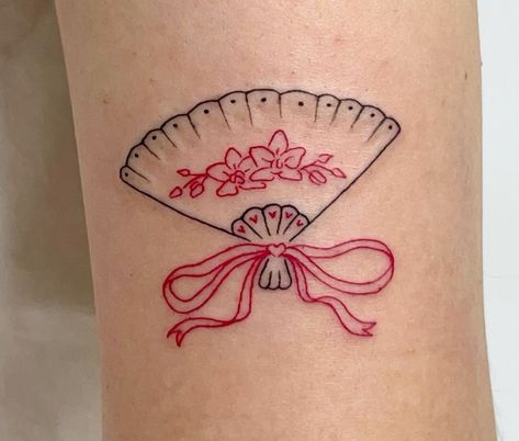 Paper Fan Tattoo, Folding Fan Tattoo, Bow Tattoos, Ankle Tattoo Ideas, Orchid Tattoo, Fan Tattoo, Ankle Tattoos, Bow Tattoo, Tattoo Care