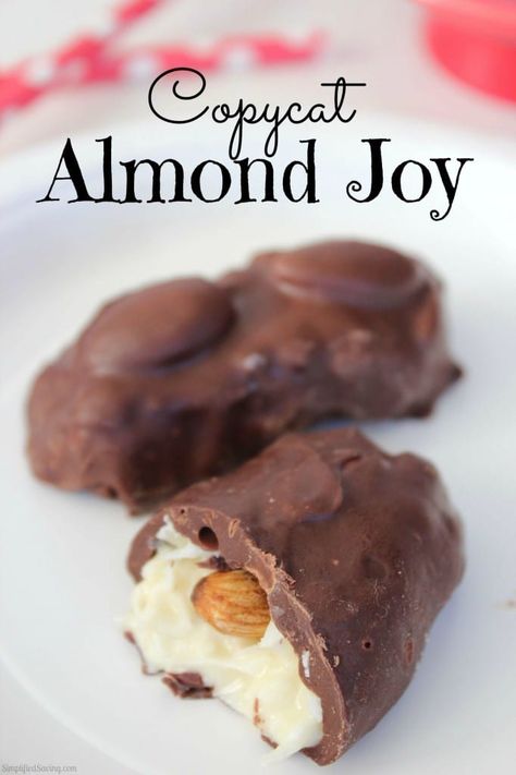 Copycat Almond Joy Recipe Almond Joy Bars Recipe, Almond Joy Bars, Candy Bar Recipe, Homemade Candy, Candy Recipes Homemade, Almond Joy, Bar Recipe, Homemade Candies, Candy Bars