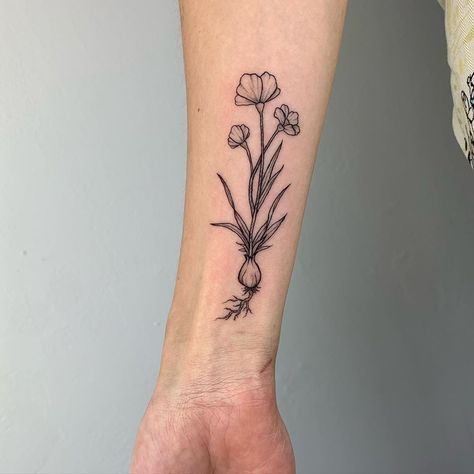 Rooted Flower Tattoo, Onion Flower Tattoo, Flower Tattoo With Roots, Flower Roots Tattoo, Flowers With Roots Tattoo, Flower With Roots Tattoo, Root Tattoo, Roots Tattoo, Onion Flower