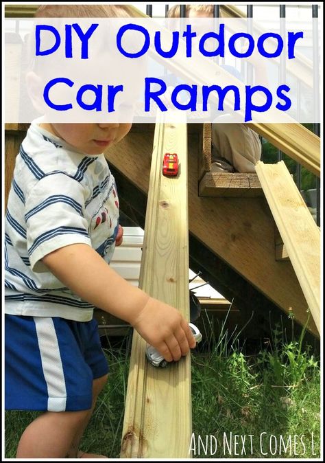 Take the car play outside with these outdoor car ramps from And Next Comes L Kid Playroom, Outdoor Kids Play Area, Car Ramp, Outdoor Play Space, Playhouse Plans, Outdoor Play Spaces, Play Structures, Play Activity, Play Kitchens