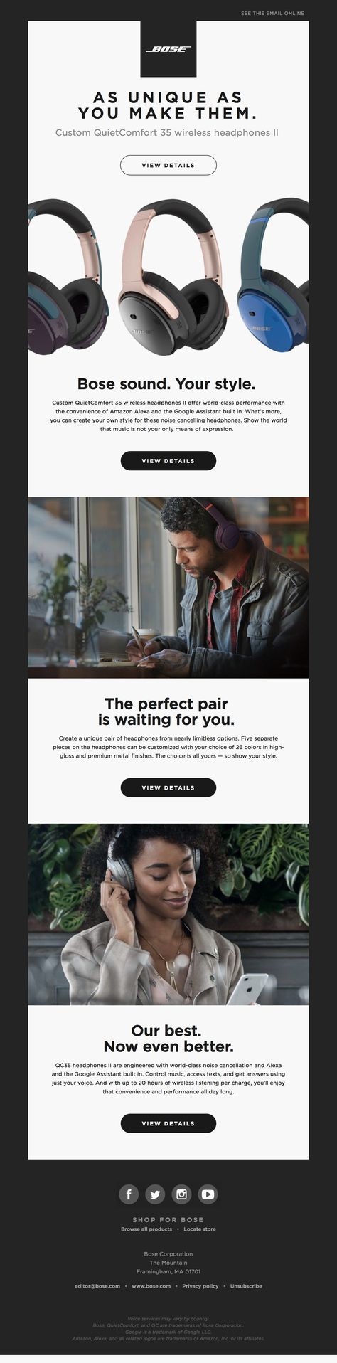 Newsletter mobile first Bose Tech Email Newsletter Design, Email Creative Design, Product Campaign Design, Modern Email Design, Mailchimp Newsletter Design, Edm Template, Newsletter Design Layout, Mailchimp Design, Newsletter Design Inspiration