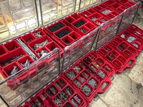 Organizing Screws and Nails Using Milwaukee Packout | PTR Milwaukee Storage Ideas, Packout Organization Ideas, Milwaukee Tools Storage, Packout Milwaukee Ideas, Packout Storage Ideas, Milwaukee Packout Drawers, Screw Organization, Milwaukee Tool Box Ideas, Tool Box Organization Ideas