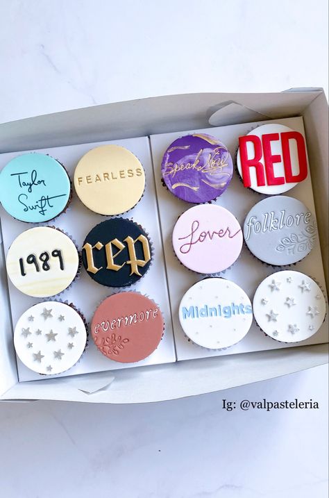 Taylor Swift Cupcakes Albums, Midnights Taylor Swift Cupcakes, Taylor Swift Birthday Cake Eras, Taylor Swift B Day Party Ideas, Taylor Swift Era Cupcakes, Taylor Swift's Birthday Party, Taylor Swift Eras Tour Cupcakes, 13 Birthday Taylor Swift, Taylor Swift Eras Tour Birthday Cake