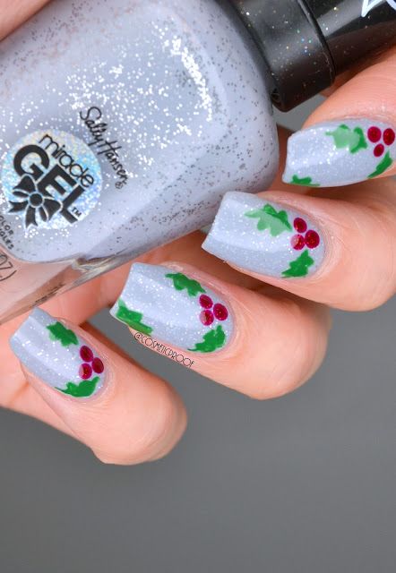 Holly and Ivy Nail Art Christmas Nails Holly Leaf, Ivy Nail Art, Holly Nail Art, Holly Nails, Ivy Nails, Christmas Nail Designs Acrylic, Green Christmas Nails, Holly And The Ivy, Holly Flower