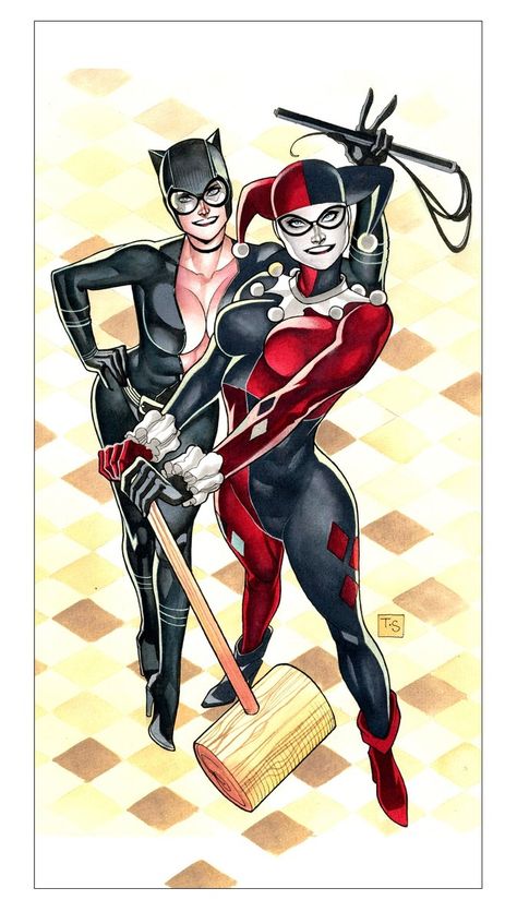 Cat Woman And Harley Quinn, Harley Quinn And Catwoman, Gotham Girls, Superhero Batman, Cat Woman, Harley Quinn Art, Batman Beyond, Batman Art, Marvel Vs