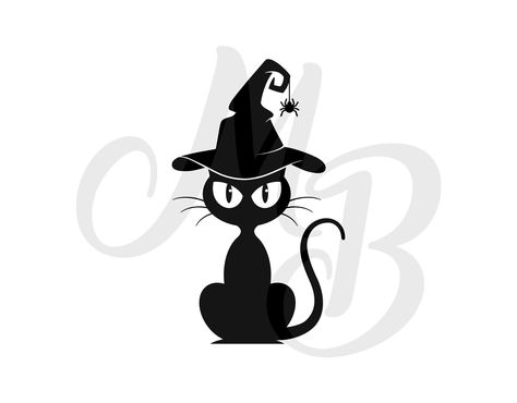 October Kids, Cat Witch Hat, Black Cat Svg, Black Cat Witch, Vinyle Cricut, Autumn October, Shirt Silhouette, Cute Black Cat, Cat Svg