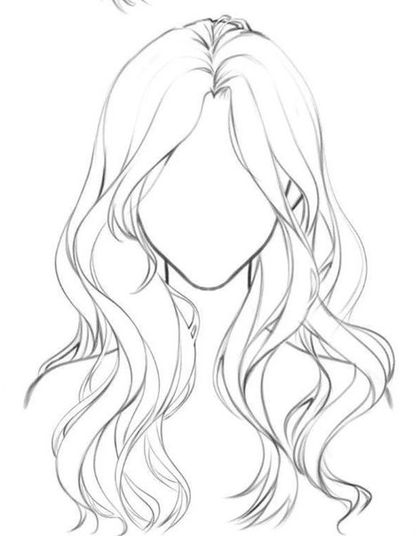 Wavy Long Hair Drawing, Woman Sketch Pose Drawing Reference, Curled Hair Drawing Reference, Hair That Covers One Eye, Drawing Long Wavy Hair, Women Hair Sketch, How To Draw Anime Women, Mermaid Hair Drawing Reference, Hairstyle Design Drawing