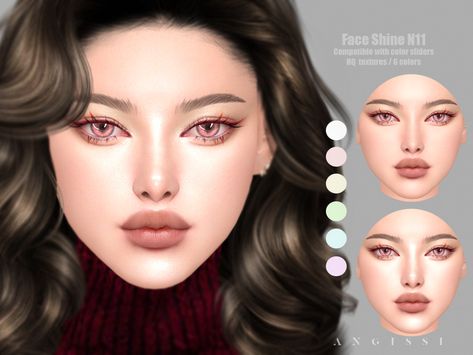 The Sims Resource - Face Shine N11 Mod Makeup, Sims Makeup, Feminine Features, Fashion Show Makeup, Ts4 Mods, Sims 4 Cc Eyes, Too Faced Highlighter, The Sims 4 Skin, Makeup Cc