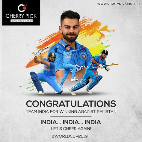 History repeated itself last night a hearty congratulations to team India! The champions in blue. You have made the country proud once again. | http://bit.ly/cherrypickindia  #Furniture #PremiumFurniture #FurnitureShop #Bangalore #Koramangala #CherryPick #CherryPickIndia #IndiaVsPakistan #WorldCup2019 #ICCWorldCup #WorldCup #Cricket Congratulations Team India Cricket, Congratulations Team India, India Vs Australia Cricket, India Pakistan Cricket, India Vs Pakistan, Hearty Congratulations, India Cricket Team, World Cup Champions, India Win