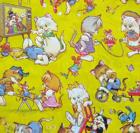 Vintage American Greetings Gift Wrap - Pete Hawley CATS American Greetings, American Vintage, Gift Wrap, Pikachu, Painter, Snoopy, Gift Wrapping, Fictional Characters, Gifts