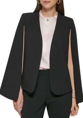 With a stunning silhouette and dramatic sleeves, this cape jacket from DKNY is the perfect piece to push an outfit above and beyond. | Dkny Women's Scuba Crepe Cape Jacket, Black, Xs Button Shawl, Black Cloak, Dramatic Sleeves, Womens Jackets Casual, Cape Jacket, Cape Style, Professional Wear, Open Front Blazer, Capes For Women