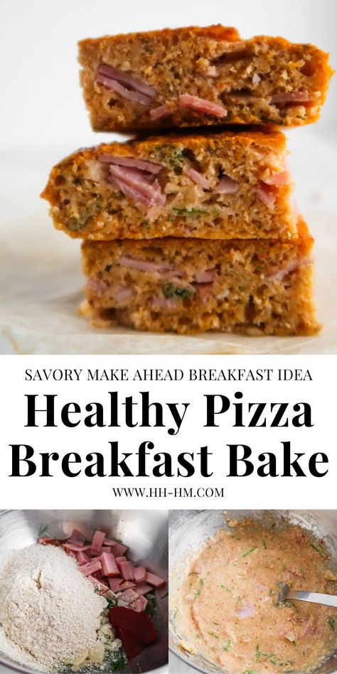 It's the dream: pizza for breakfast! Well, now you can thanks to this easy healthy breakfast pizza bake recipe! You'll need eggs, ham, cheese and some ground oats (among other things) to make this delicious make ahead savory breakfast idea that you can grab and go. Hi Protein Breakfast, Healthy Breakfast Pizza, Pizza For Breakfast, Dinner With Ground Beef, Healthy Pizza, Ham Cheese, Brunch Dishes, Pizza Bake, Breakfast Pizza