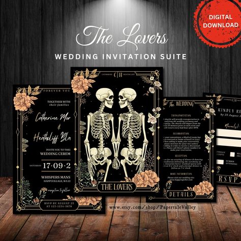 Tarot Card Wedding, Skeleton Lovers, Lovers Tarot Card, The Lovers Tarot Card, The Lovers Tarot, Date Invitation, The Lovers, Card Wedding, Forever Yours