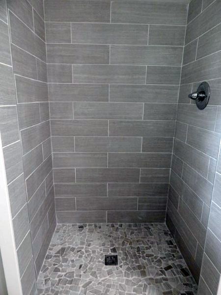 Grey Bathroom Tile Shower Ideas Grey Bathroom Tiles, Kids Work, Master Shower, Tiled Shower, Bad Inspiration, Bathroom Shower Tile, Subway Tiles, Basement Bathroom, Trendy Bathroom