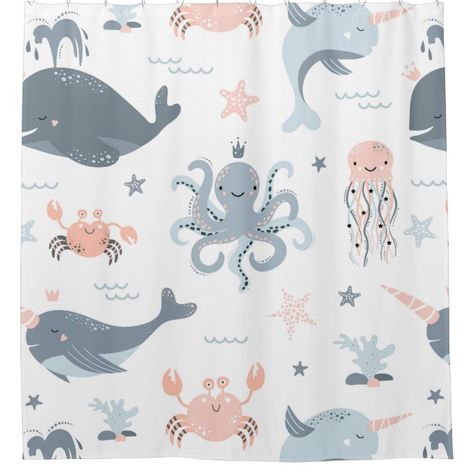 Under The Sea Bathroom, Sea Bathroom, Girl Bathroom, Kids Shower Curtain, Life Under The Sea, Baby Bathroom, Shower Curtain Bathroom, Custom Shower Curtains, Curtain Bathroom