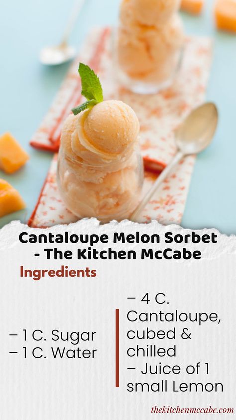 This simple and refreshing cantaloupe melon sorbet is easy to throw together and makes the perfect summer treat! Recipes With Cantaloupe, Melon Sorbet, Cantaloupe Recipes, Melon Recipes, Juice Bars, Sorbet Is, Baked Dessert, Sugar Cubes, Baked Dessert Recipes