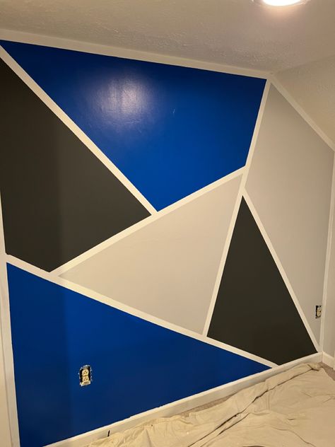 Tri Color Wall Paint, Teen Boy Bedroom Paint, Blue Room Paint, Geometric Accent Wall, فنسنت فان جوخ, Future Decor, Geometric Wall Paint, Two Tone Walls, Boys Bedroom Paint