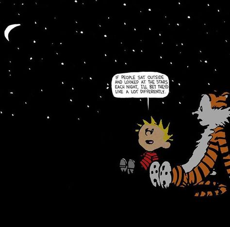 Our favorite part of the day. Who else enjoys reading the Calvin and Hobbes comics? #CalvinAndHobbes #Comics #Astronomy #StarGazing Calvin And Hobbes Wallpaper, Best Calvin And Hobbes, Calvin And Hobbes Quotes, Calvin And Hobbes Comics, Star Quotes, Wallpaper Dekstop, Theme Background, People Sitting, Star Wallpaper