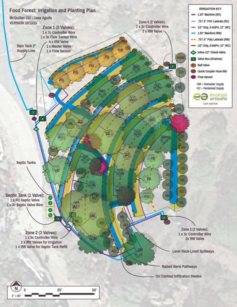 Food Forest Backyard, Permaculture Architecture, Food Forest Layout, Backyard Food Forest, Food Forest Design, Permaculture Food Forest, Irrigation System Design, Food Forests, Backyard Food