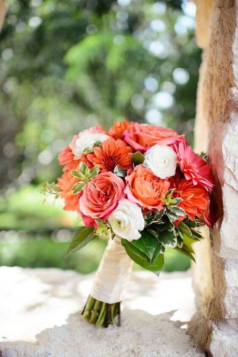 Wedding bouquets for Coral and Green wedding Wedding Bouquets Coral, Green Spring Wedding, Prom Flowers Bouquet, Coral Wedding Flowers, Prom Bouquet, Spring Wedding Color Palette, Coral And Green, Spring Wedding Bouquet, Spring Wedding Colors