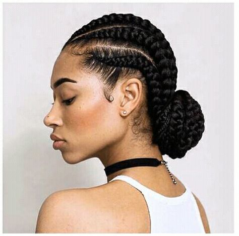 Cornrows low-bun Big Cornrows Hairstyles, Kids Cornrow Hairstyles, Havana Twists, Ghana Braids Hairstyles, Natural Hair Bun Styles, Ghana Braids, Cool Braids, Cornrows Braids, Easy Braids