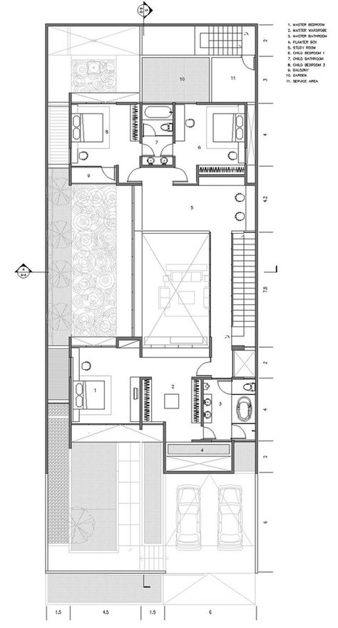 Tan Residence,Plan Residence Plan, Second Floor Plan, Duplex Floor Plans, Courtyard House Plans, Architectural Floor Plans, Villa Plan, Narrow House, Courtyard House, Residential House