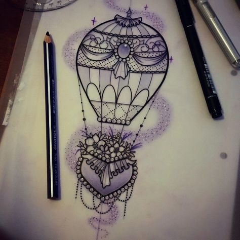 For Nikita! #tattoo #design #art #hotairballoontattoo #neotraditional #tattooworkers #hotairballoon #ladytattooers #uktattooartist #uktattoo #plymouth #ntgallery #instagood #igdaily Nikita Tattoo, Hotairballoon Tattoo, Hot Air Balloon Tattoo, Air Balloon Tattoo, Balloon Tattoo, Female Tattoo Artists, Bee Tattoo, 1 Tattoo, Unique Tattoo