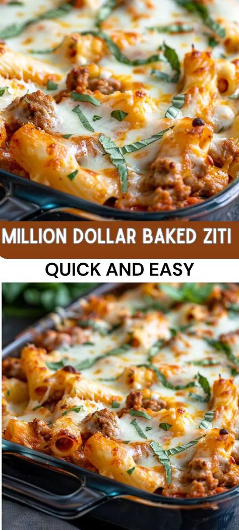 Million Dollar Baked Ziti: A Rich and Comforting Delight Best Baked Ziti Recipe, Baked Ziti With Ricotta, Baked Ziti With Sausage, Easy Baked Ziti, Ziti Pasta, Ziti Recipes, Baked Ziti Recipe, Dinner Meal Prep, Cheesy Pasta