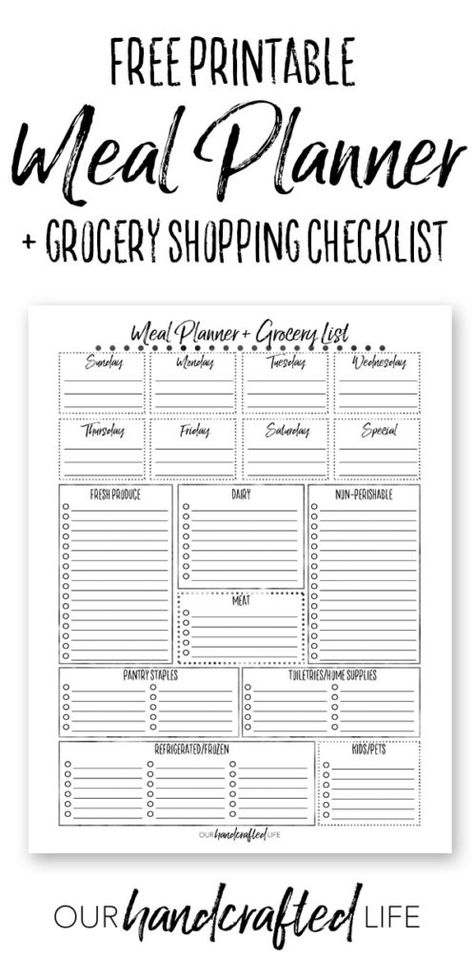 Menu Planning Template, Grocery Checklist, Menu Planner Printable, Shopping Checklist, Meal Planner Printable Free, Printable Meal Planner, Meal Plan Grocery List, Weekly Menu Planning, Grocery List Printable