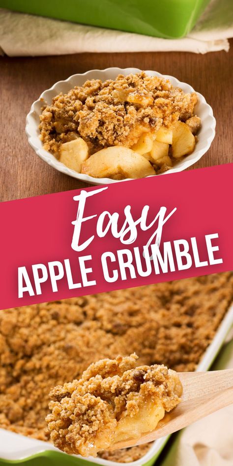 Easy Apple Crumble is one of those amazing recipes that is so good but also so quick and easy to make. Truly, this recipe is the best apple crisp. Moist Apple Crisp Recipe, Simple Crumble Topping, Apple Crumble Easy Quick, Crustless Apple Crumble, Apple Crisp Filling Recipe, Easy Apple Crisp Recipe Simple, Quick Apple Crumble Easy Recipes, Cheap Apple Desserts, Apple Crisp Easy 3 Ingredients