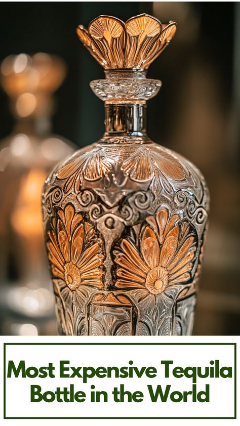 A close-up image of the most expensive tequila bottle in the world, showcasing its intricate design and luxury packaging. Expensive Tequila, Classic Tequila Cocktails, Tequila Bottle, Tequila Bottles, Tequila Cocktails, Liquor Bottles, Most Expensive, Tequila, Liquor