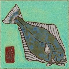 Halibut Fishing, Hand Painted Tile, Painting Ceramic Tiles, American Ceramics, Art Tile, Stitch Book, Hand Painted Ceramic, Fish Print, Paint Ideas