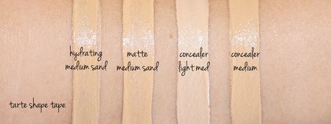 Concealer Swatches, Contour Concealer, Tarte Shape Tape Concealer, Nars Radiant Creamy Concealer, Shape Tape Concealer, Matte Skin, Tarte Shape Tape, Concealer Shades, Combo Skin