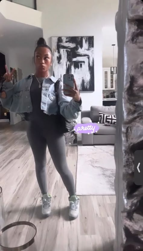 Jumpsuit With Jean Jacket Outfit, Grey Jumpsuit Outfit Baddie, Grey Bodysuit Outfit Black Women, Jean Jacket Outfits Black Women, Back To School Outfits Black Women, Gray Jumpsuit Outfit, Grey Jacket Outfit, Blue Jean Jacket Outfits, Jumpsuit Outfit Black